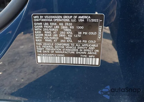 2023 Volkswagen Atlas Cross Sport 3.6L V6 Se W/Technology z USA, uszkodzony, nr VIN 1V2JE2CA5PC210090